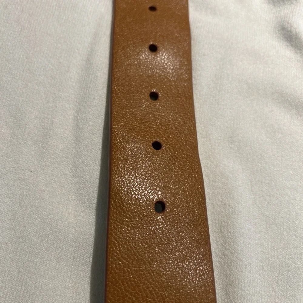 Talbots Women Belt Size XS Brown Camel Leather Exterior Gold Bamboo Buckle XS-Sm